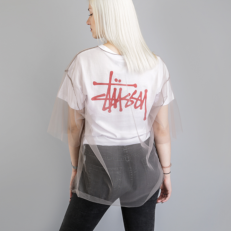 женская бежевая футболка Stussy Shell Tulle Shirt 211100-grey - цена, описание, фото 4